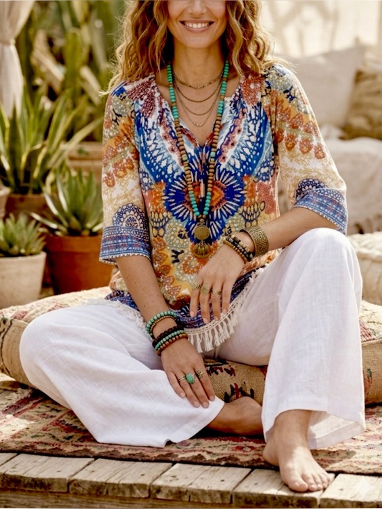 Calessa Tops - CALESSA BOHO TOP S/M RETRO FRINGE HIPPIE FESTIVAL COACHELLA DOPAMINE COVER UP
